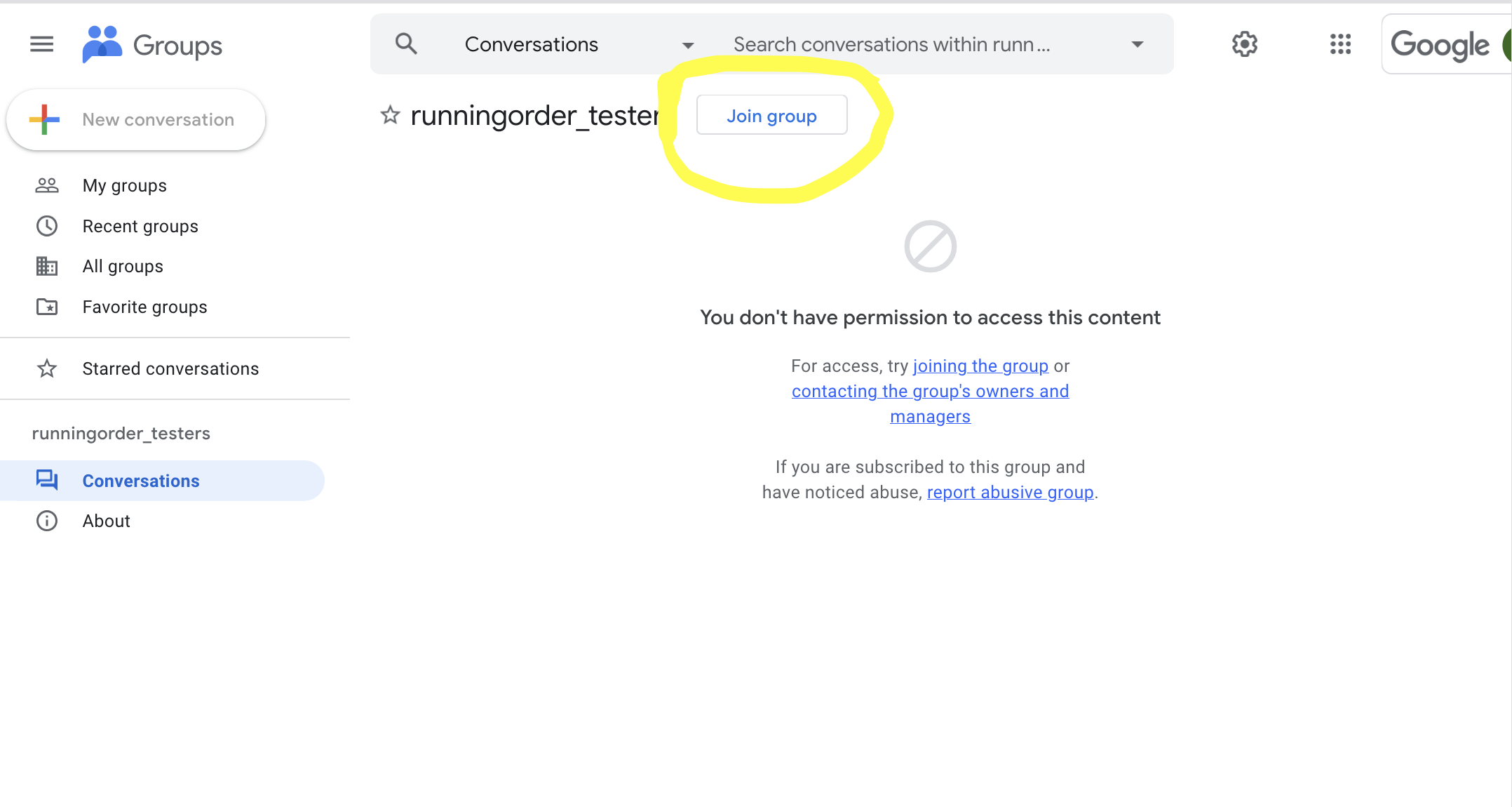 on the top left is a button 'join group'
